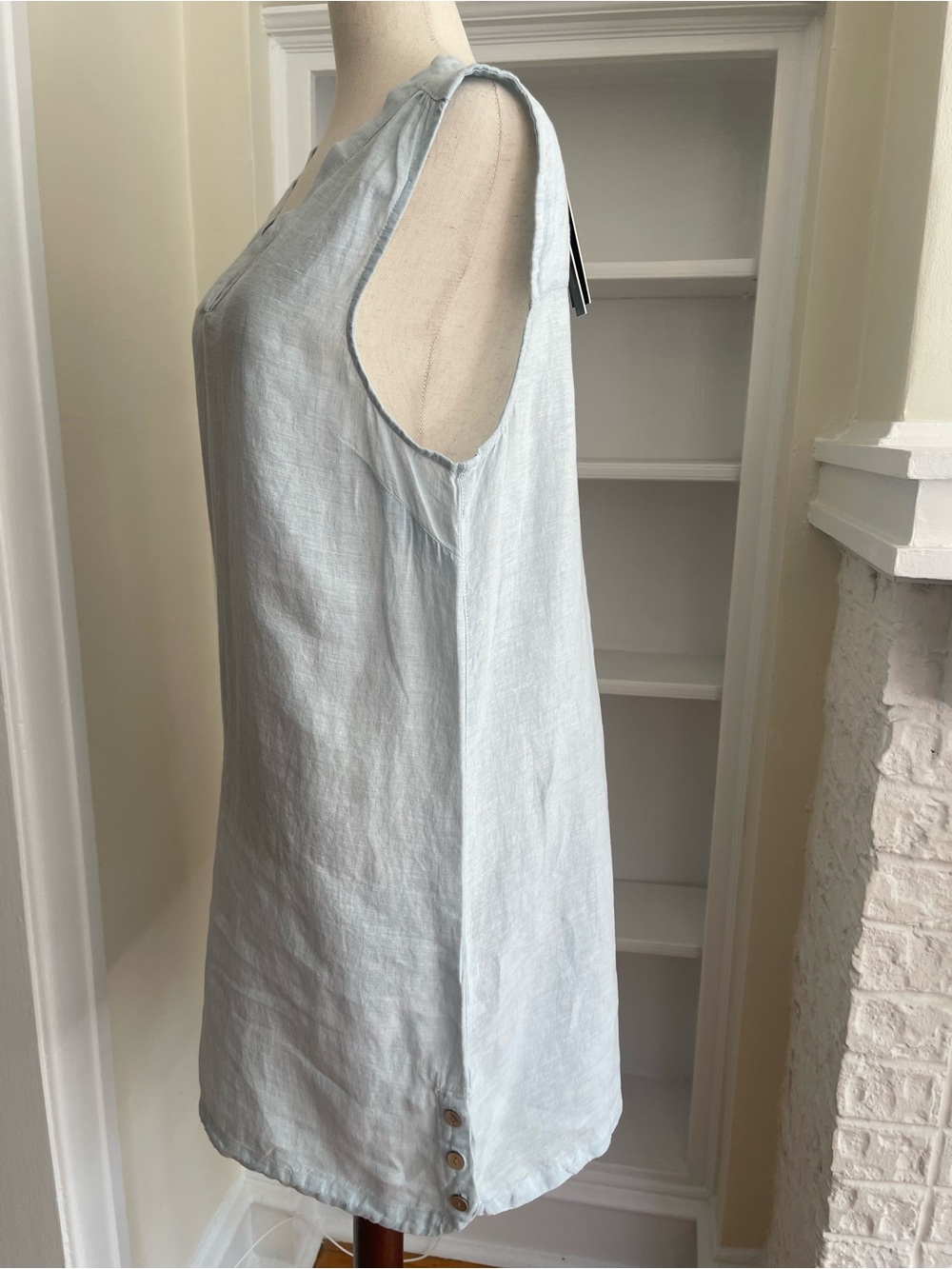 Nicole Miller 100% Linen -L- Light Blue Sleeveless V-Neck Linen Dress/Tunic - Picture 7 of 11